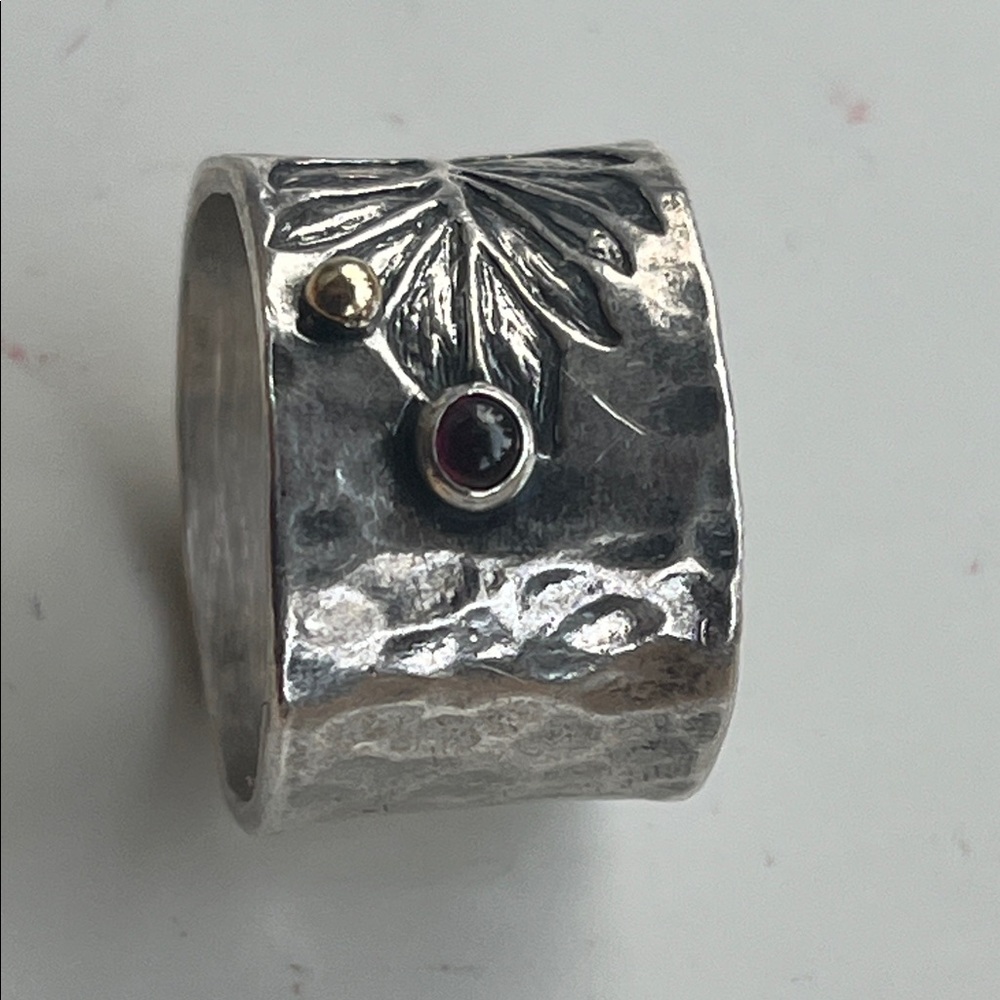 Silver Floral Ring with Gold Accents